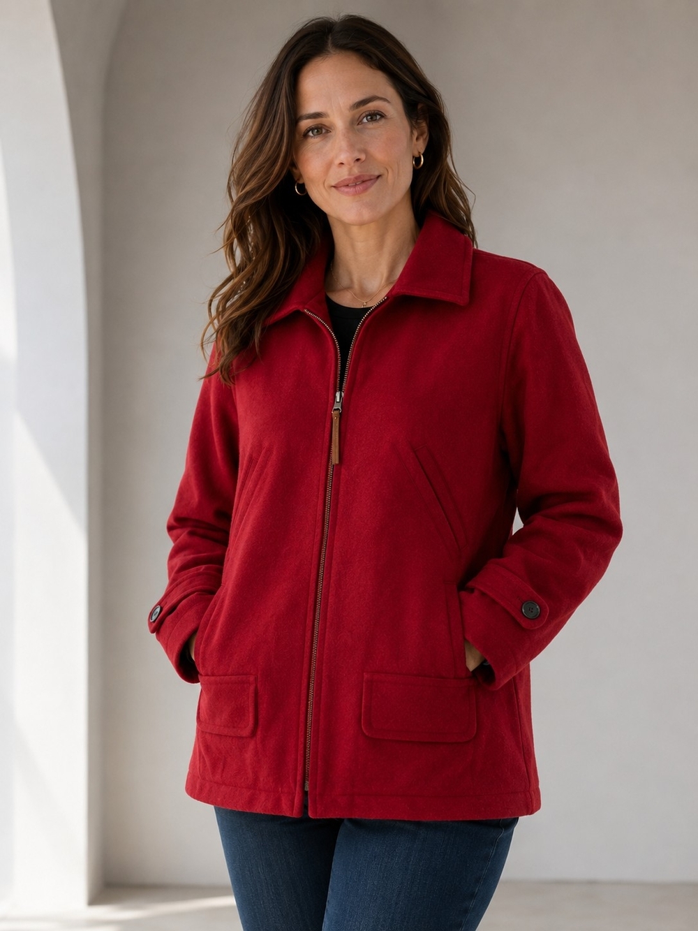 Lauren Ralph Lauren Women's S Full Zip Red Wool Jacket Plaid Lining